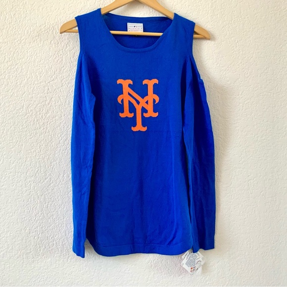 New York Mets Women's Logo Cold Shoulder Sweater, Sz L - Picture 1 of 8